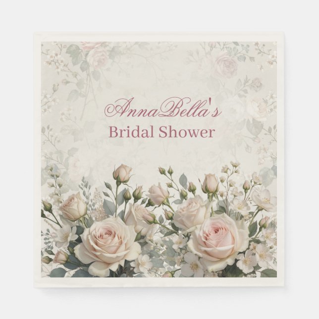 Guardanapo De Papel Personalized Bridal Shower Napkins | Blush Rose (Frente)