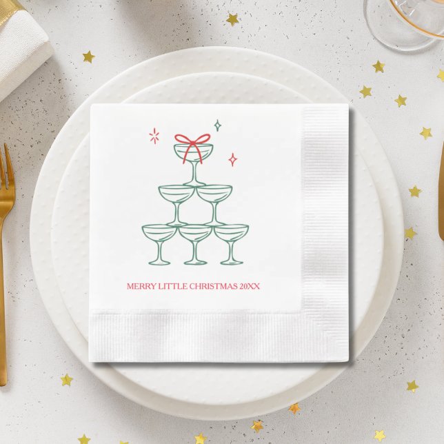 Guardanapo De Papel Personalized Champagne Retro Christmas Cocktail (Personalized Champagne Retro Christmas Cocktail Napkins
)