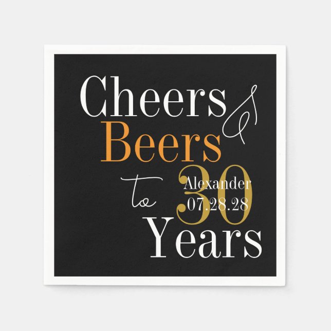 Guardanapo De Papel Personalized Cheers and Beers 30th Birthday Party (Frente)