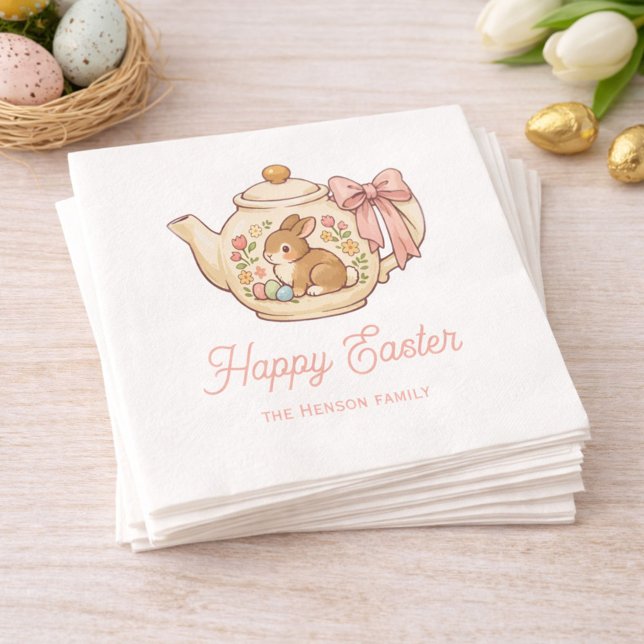 Guardanapo De Papel Personalized Easter Bunny Teapot Floral Party (Criador carregado)