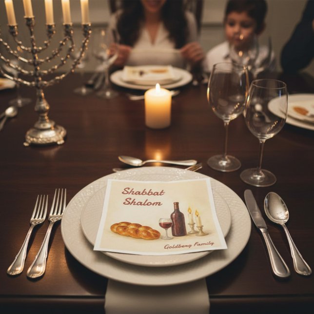 Guardanapo De Papel Personalized Family Name Shabbat Shalom (Criador carregado)
