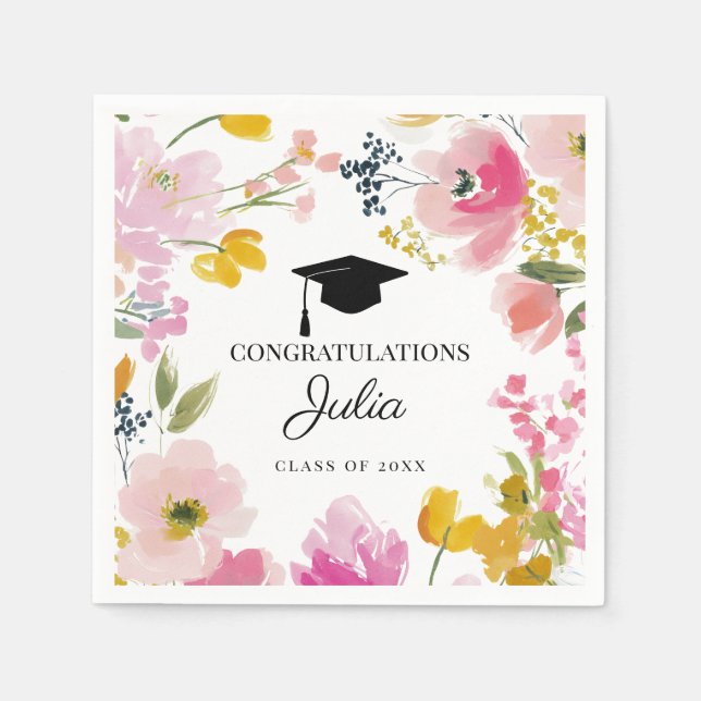 Guardanapo De Papel Personalized Floral Graduation Party Decor (Frente)