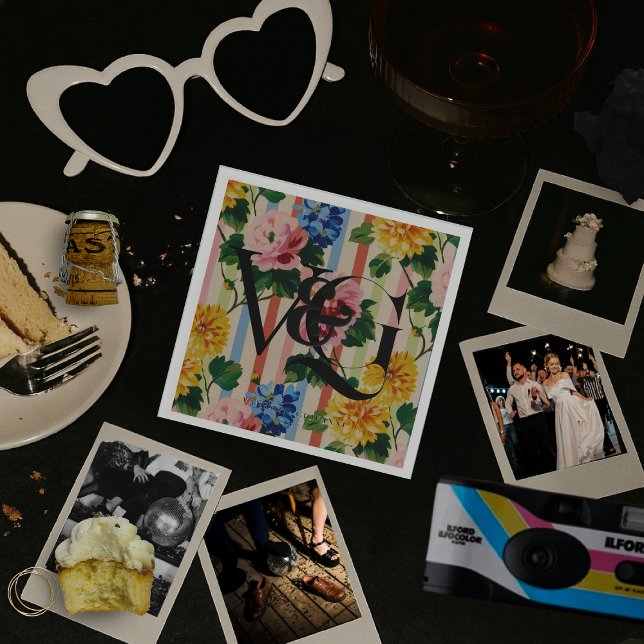 Guardanapo De Papel Personalized Floral Stripe Wedding Monogram (Criador carregado)