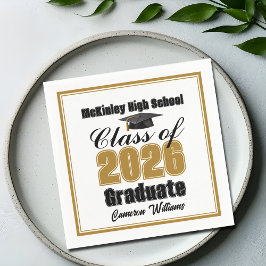Guardanapo De Papel Personalized Gold Class of 2026 Graduation Party