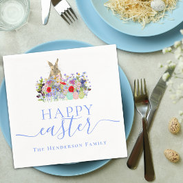 Guardanapo De Papel Personalized Happy Easter Cute Bunny Wildflower