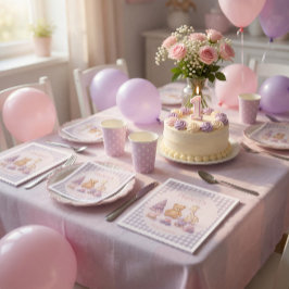 Guardanapo De Papel Personalized Lavender Gingham Baby Shower Napkins