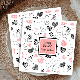 Guardanapo De Papel Personalized Love Text Pink Black Hearts Party
