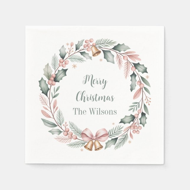 Guardanapo De Papel Personalized Merry Christmas Wreath (Frente)