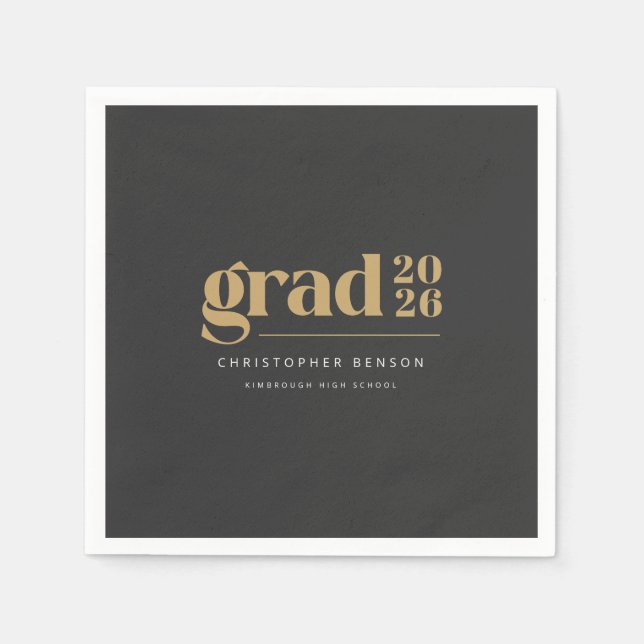 Guardanapo De Papel Personalized Modern Charcoal Gold 2026 Graduation (Frente)