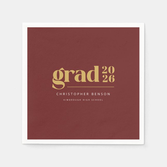 Guardanapo De Papel Personalized Modern Red Gold 2026 Graduation (Frente)