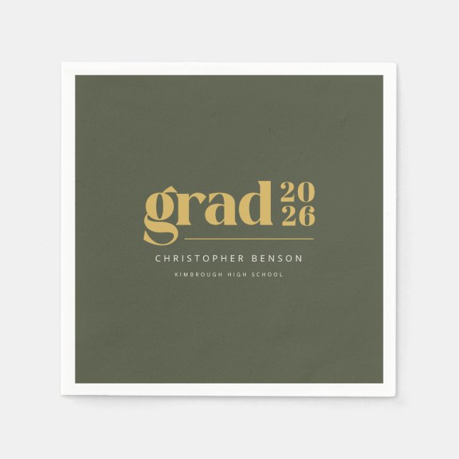 Guardanapo De Papel Personalized Olive Green Gold 2026 Graduation (Frente)