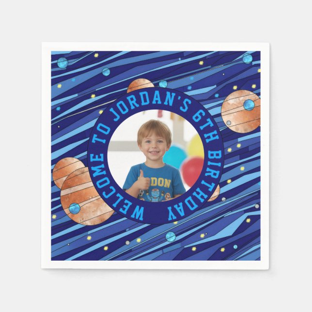 Guardanapo De Papel Personalized Outer Space Galaxy Birthday (Frente)