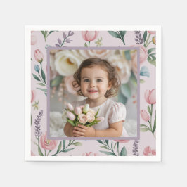 Guardanapo De Papel Personalized Pastel Floral Photo Birthday Girl