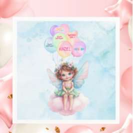 Guardanapo De Papel Personalized Pink Fairy on Cloud Birthday Napkin