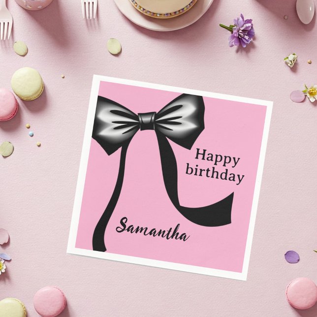 Guardanapo De Papel Personalized Pink Paper Napkins with Black Bow (Criador carregado)