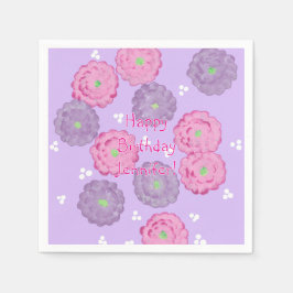 Guardanapo De Papel Personalized Pink Purple Floral Birthday Napkins