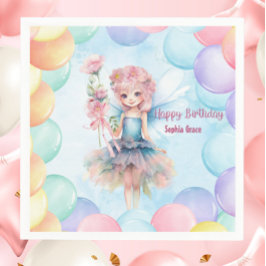Guardanapo De Papel Personalized Pretty Blue Fairy Birthday Napkins