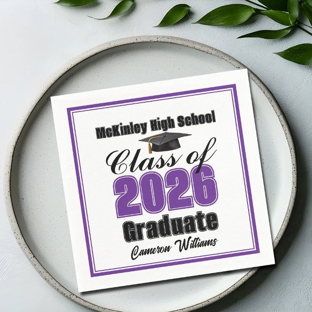 Guardanapo De Papel Personalized Purple Class of 2026 Graduation Party (Criador carregado)