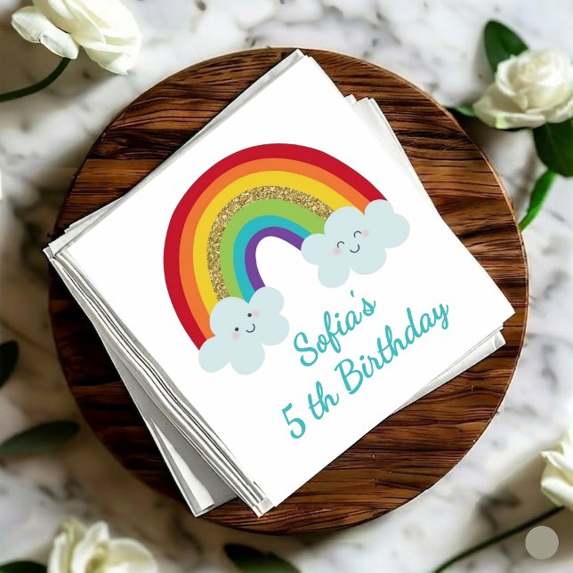 Guardanapo De Papel Personalized Rainbow 5th Birthday Cute Kids Party (Criador carregado)