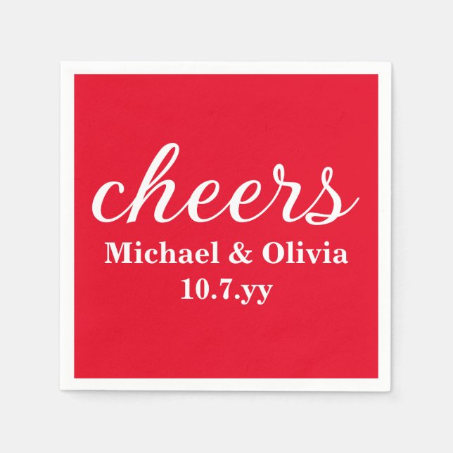 Guardanapo De Papel Personalized Red Bride Groom Wedding Bar Reception (Frente)
