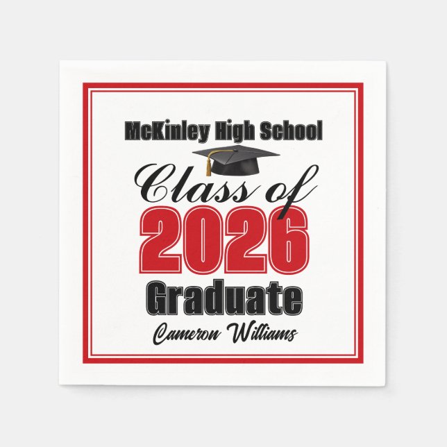 Guardanapo De Papel Personalized Red Class of 2026 Graduation Party (Frente)