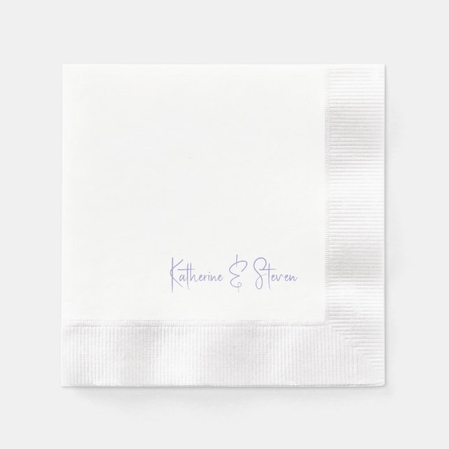 Guardanapo De Papel Personalized Script Lavender Names Coined Wedding (Frente)