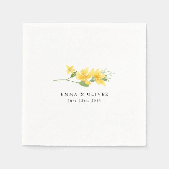 Guardanapo De Papel Personalized Yellow Floral Rose Wedding Napkins (Frente)