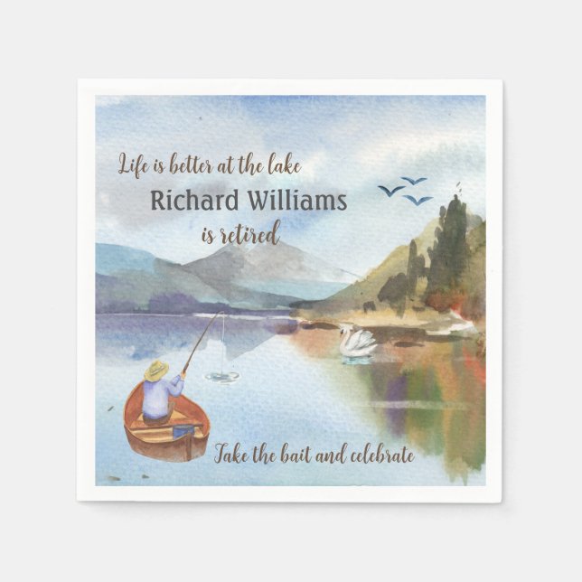 Guardanapo De Papel Pesca de reforma na aquarela do lago (Frente)