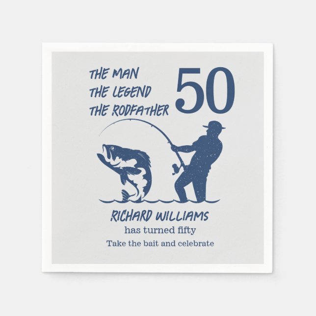 Guardanapo De Papel Pescar o Roddad Peixe Grande 50º Aniversário (Frente)
