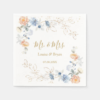 Guardanapo De Papel Pêssego Floral Blush Blue Weding