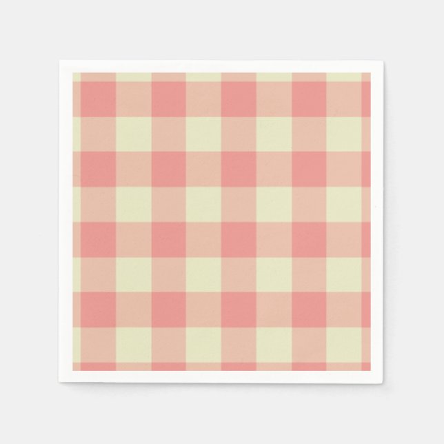 Guardanapo De Papel Pêssego Rosa e Creme - Padrão Gingham (Frente)