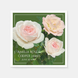Guardanapo De Papel Pêssego rosa-esbelto, rosas brancas florais