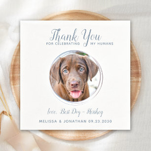 Guardanapo De Papel Pet Wedding Modern Dusty Blue Dog Foto Muito Obrig