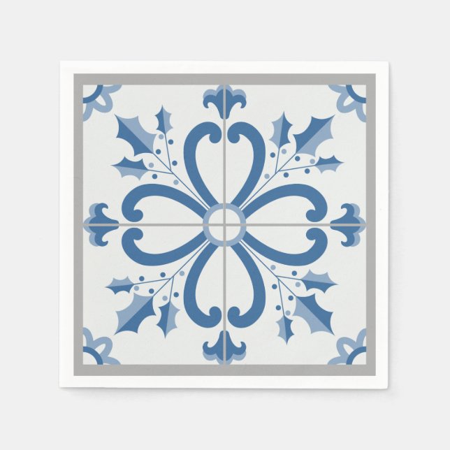 Guardanapo De Papel Pétalas de Natal e flores azulejo azul (Frente)