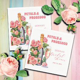 Guardanapo De Papel Pétalas e Garrafa de Prosecco e Rosas Chá de Noiva
