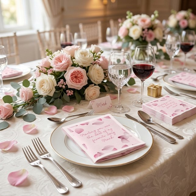 Guardanapo De Papel Pétalas Rosa Românticas Nota de Amor  (Criador carregado)