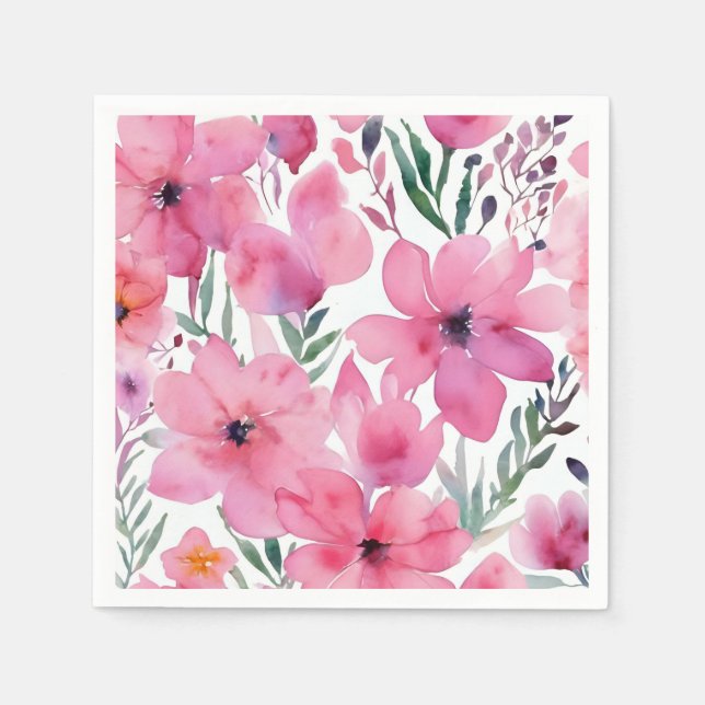 Guardanapo De Papel Pétalas Rosadas | Flores Pintadas em Aquarela (Frente)