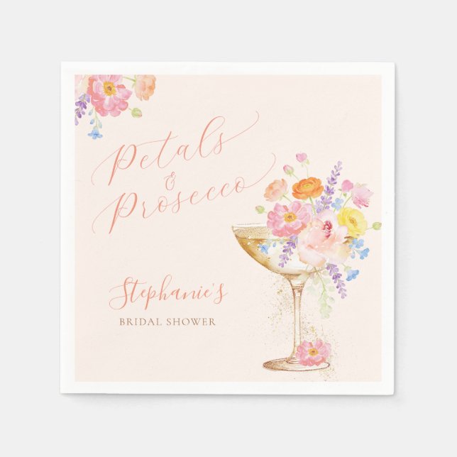 Guardanapo De Papel Petals & Prosecco Floral Bridal Shower Napkins (Frente)