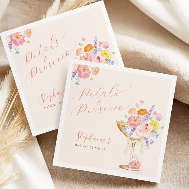 Guardanapo De Papel Petals & Prosecco Floral Bridal Shower Napkins (Criador carregado)