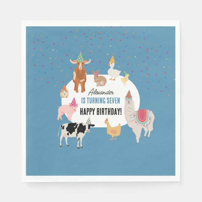 Guardanapo De Papel Petting Zoo Party Animals Barnyard Birthday Boy (Frente)