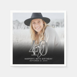 Guardanapo De Papel Photo Black 40th Birthday Party