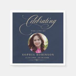 Guardanapo De Papel Photo Elegant Blue Gold Script Funeral Memorial 