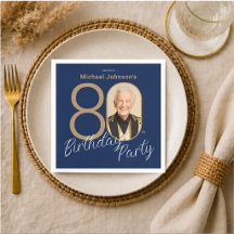 Photo Navy Blue Gold Elegant Custom 80th Birthday 