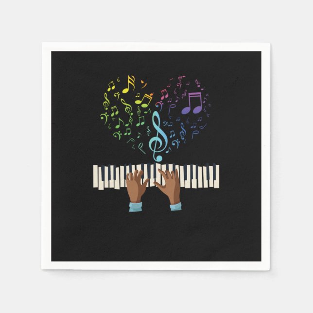 Guardanapo De Papel Piano Heart Music Notes Treble Clef Piano Keyboard (Frente)