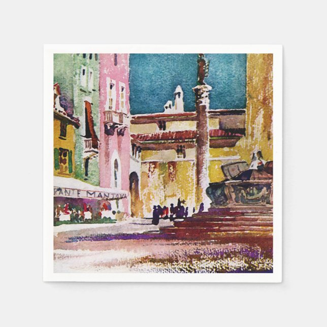 Guardanapo De Papel Piazza de Aquarela Italiana (Frente)