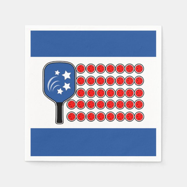 Guardanapo De Papel Pickleball Vermelho Branco Azul Bandeira Americana (Frente)