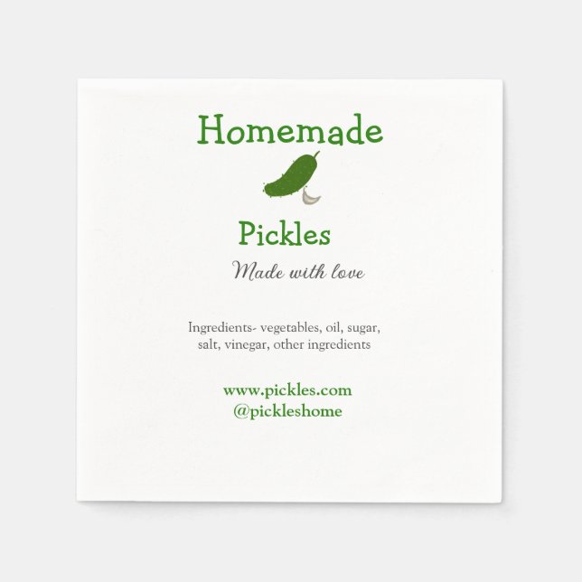 Guardanapo De Papel Picles feitos em casa com amor adicionar texto sit (Frente)