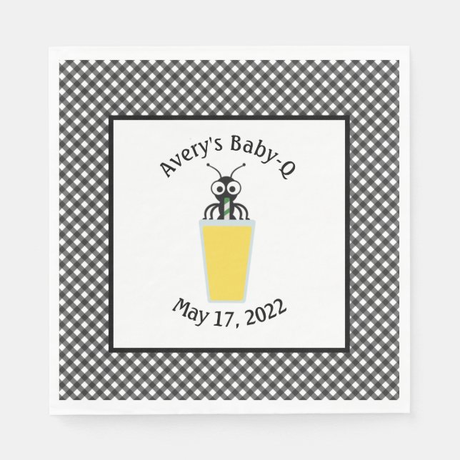 Guardanapo De Papel Picnic Ant Lemonade Black Gingham (Frente)