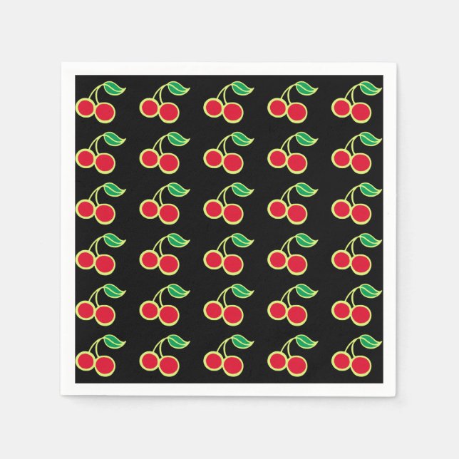 Guardanapo De Papel Picnic do Partido Retro Cherry Birthday Napkins (Frente)