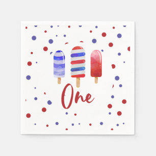 Guardanapo De Papel Picolés Vermelho Branco Azul Aniversário de 1 ano